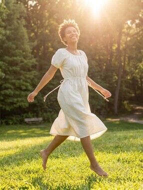 🌿🌿White 92%Cotton Drawstring Waist Summer Dress